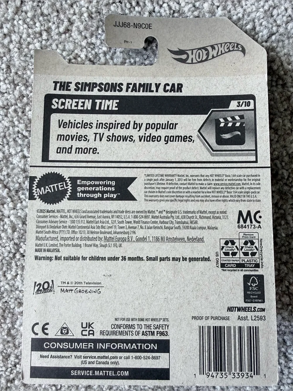 NWT Hot-wheels The Simpsons pink family car 3/10